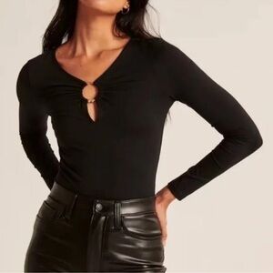 Black Abercrombie Long-Sleeve Ring-Accent Bodysuit